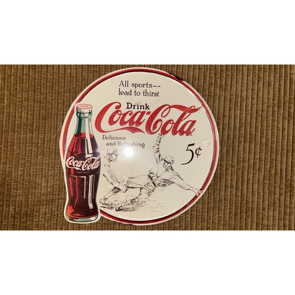 COCA-COLA Baseball Drink Coke Embossed Metal Sign Retro Vintage Style